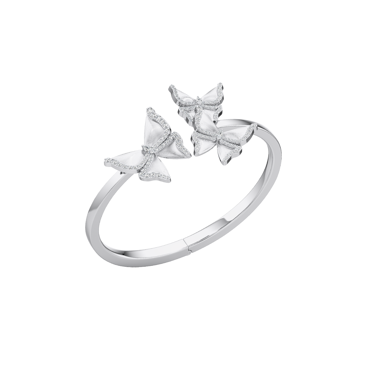WHITE GOLD BRACELET with butterfly-shaped stones on a white background