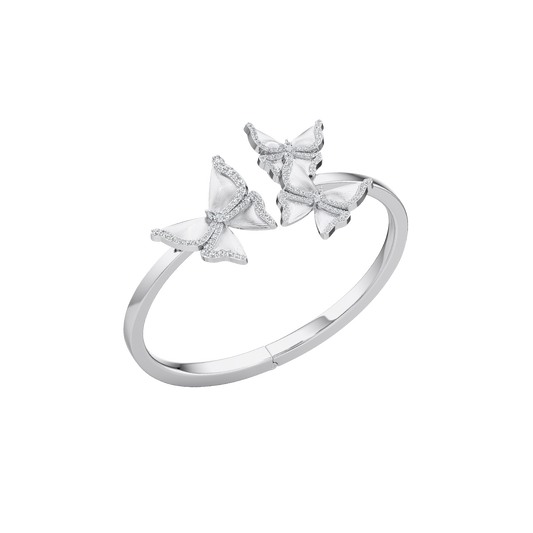 WHITE GOLD BRACELET with butterfly-shaped stones on a white background
