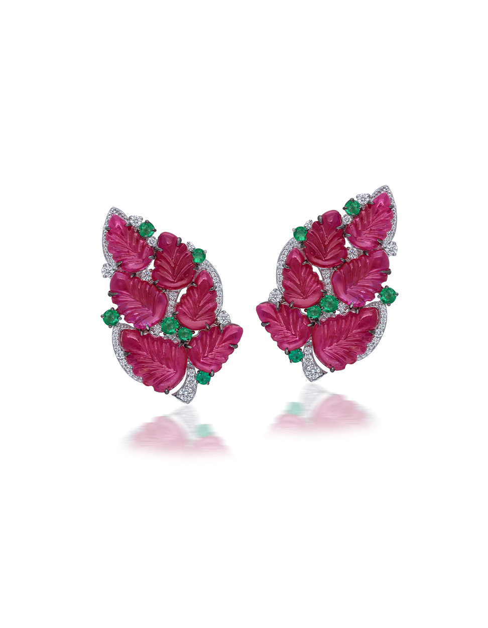 Carved Ruby Leaf Earrings