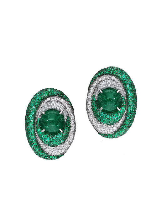 Pair of emerald and diamond earrings