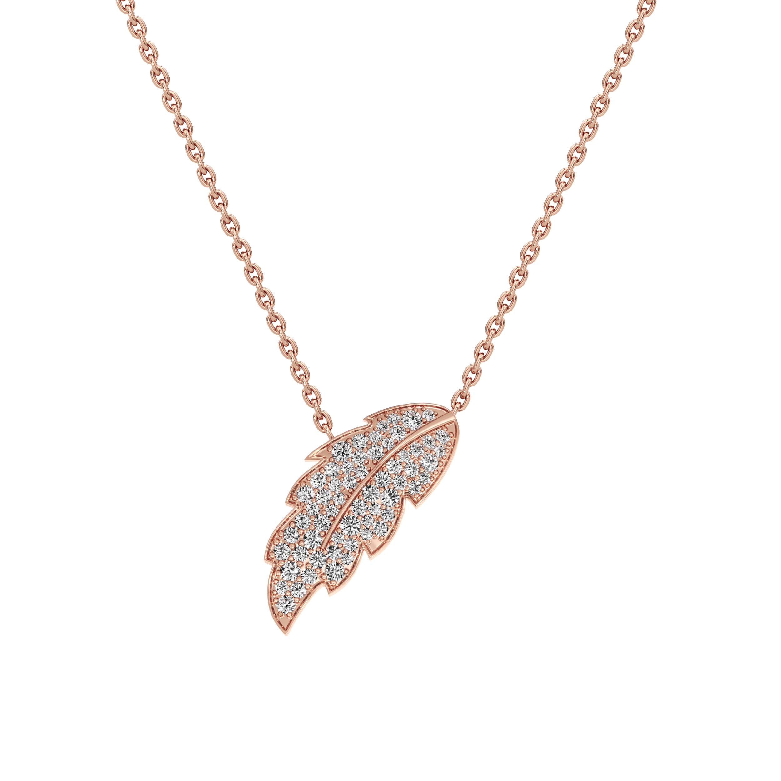 Rose gold necklace with a small pendant on a white background