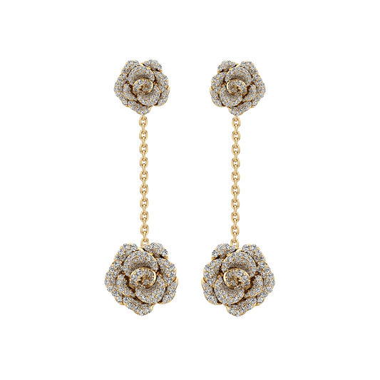 Rose-shaped diamond dangle earrings