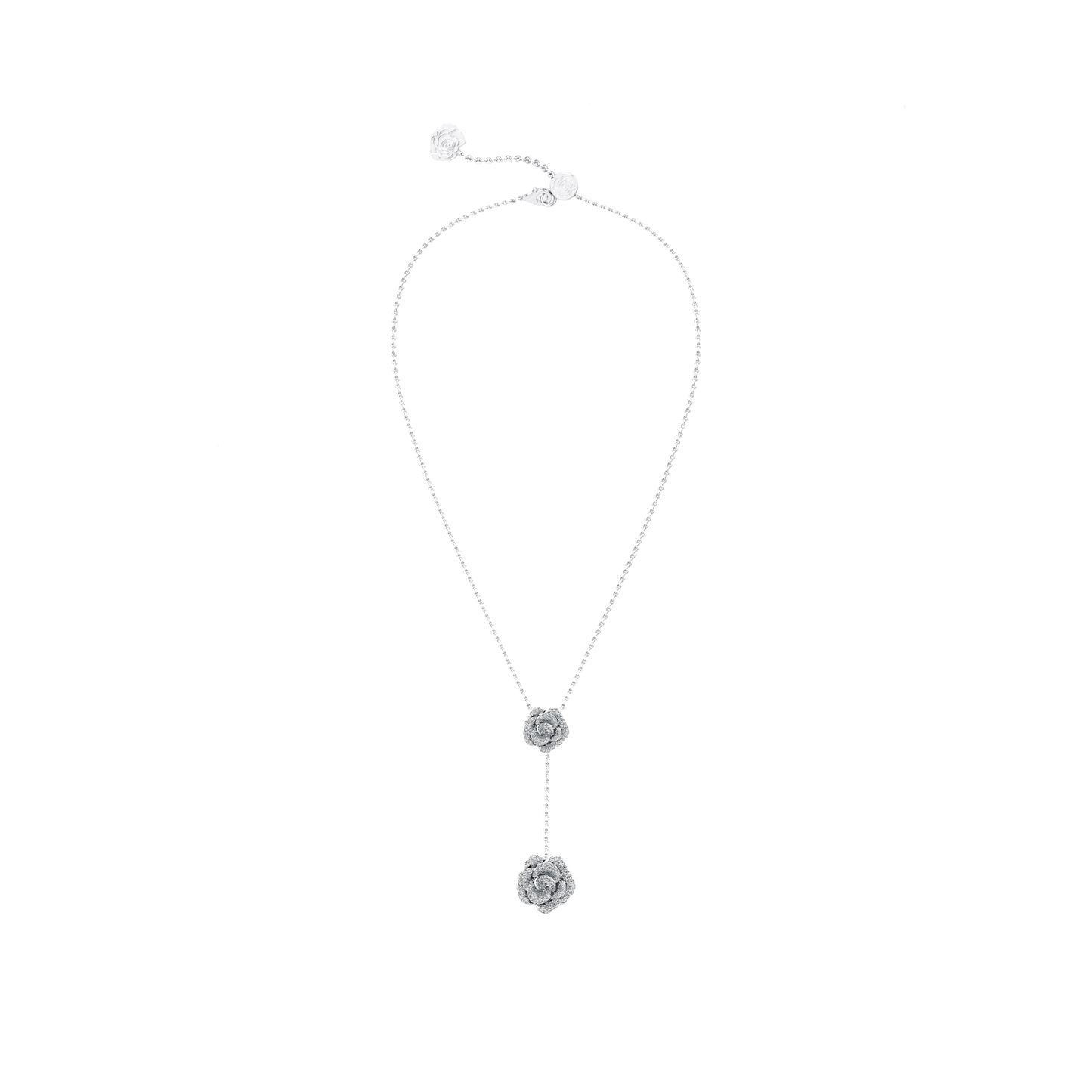 Silver necklace with a y-shaped pendant on a white background