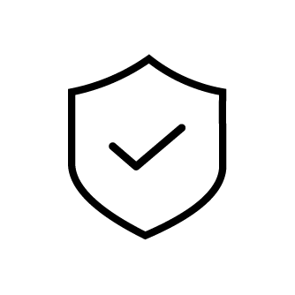 Black shield icon with a check mark on a white background