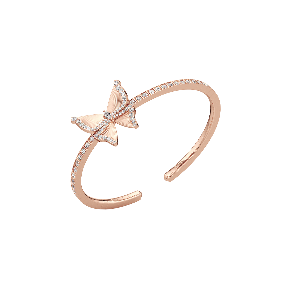 Rose gold BUTTERFLY BRACELET with diamonds on a white background