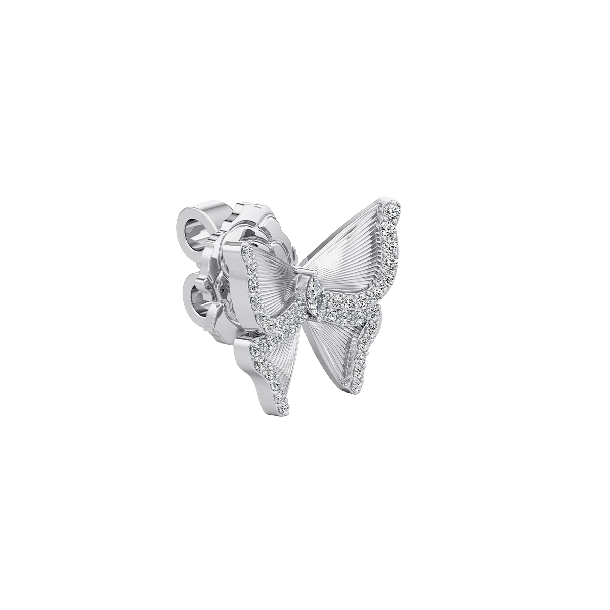 Silver butterfly earring on a white background