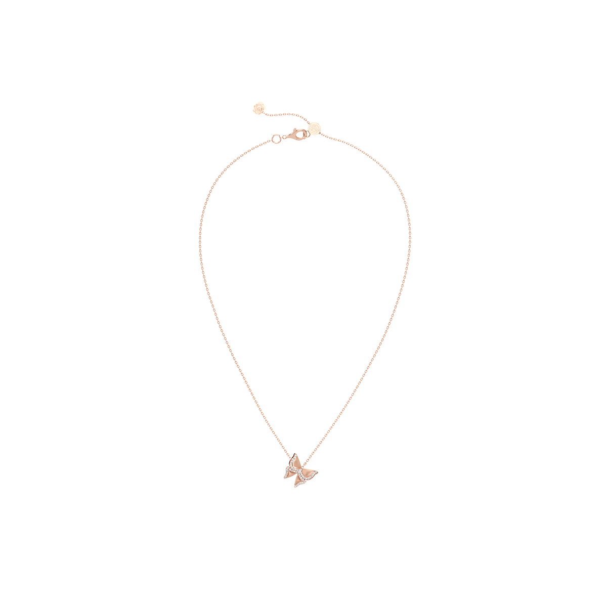 Butterfly pendant necklace on a white background