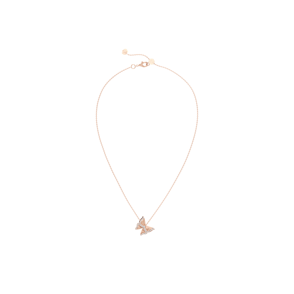 Butterfly pendant necklace on a white background