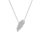 Silver feather-shaped pendant on a chain against a white background