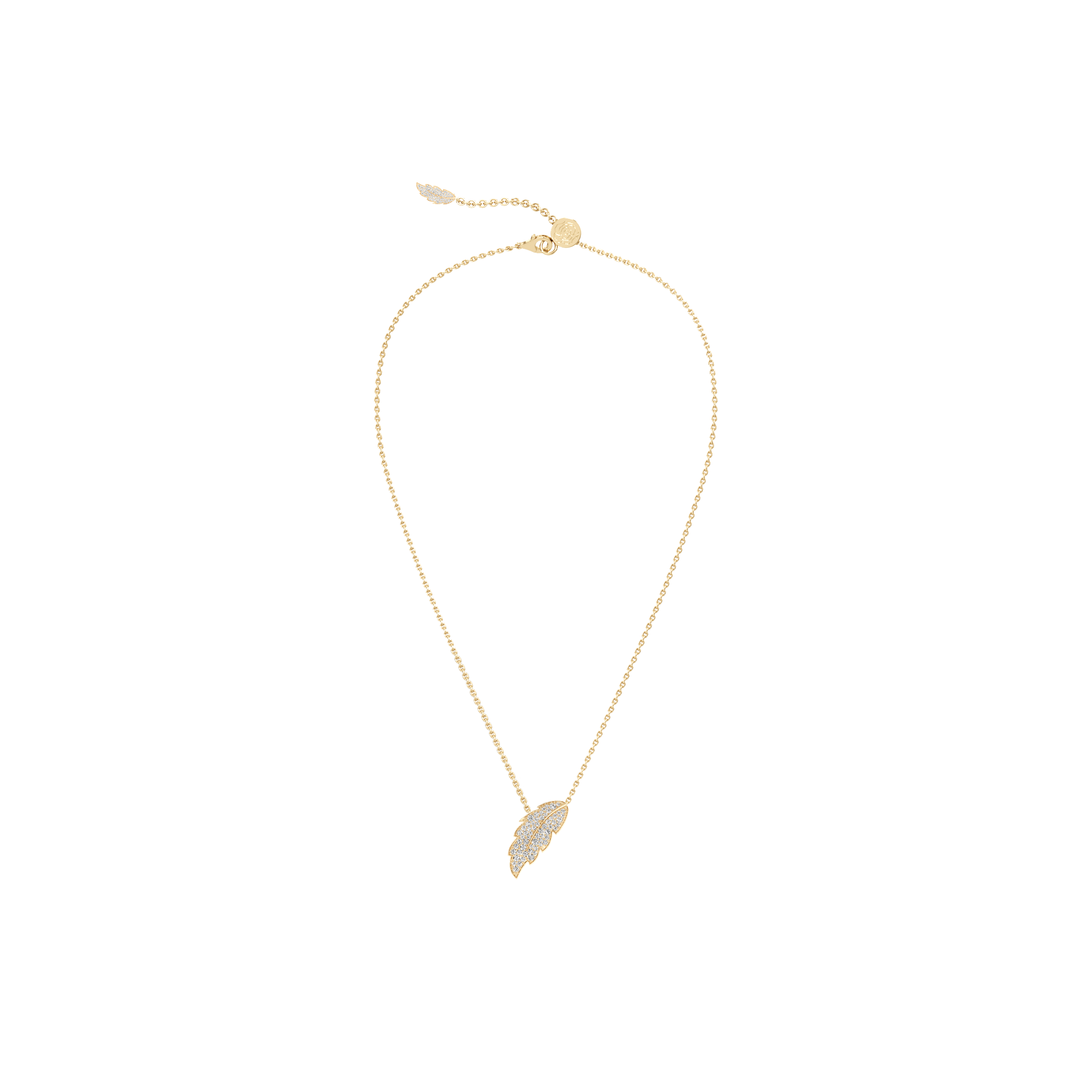 Rose gold necklace with a small pendant on a white background