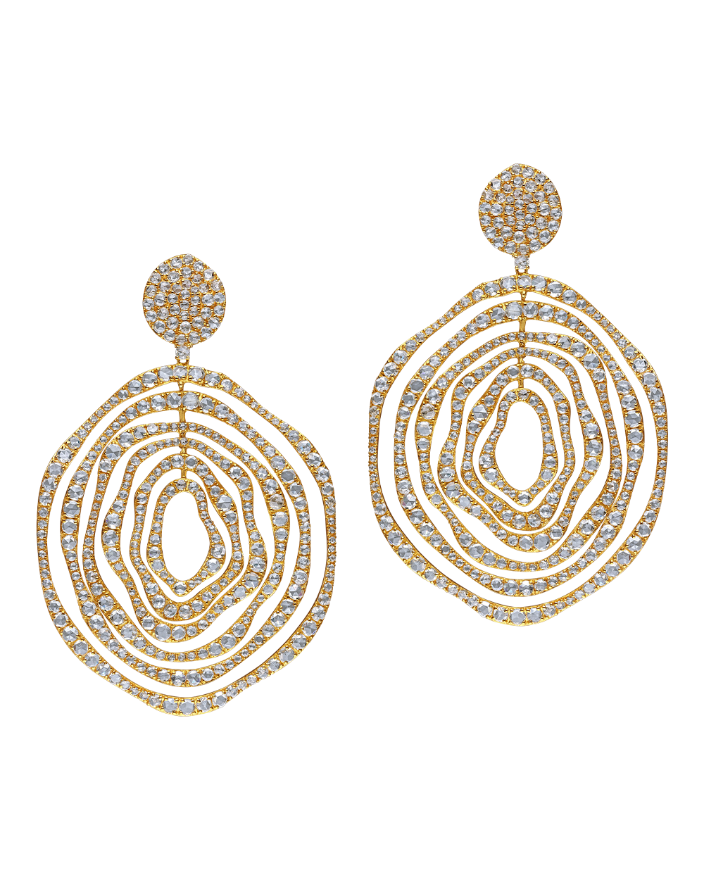 Gold and diamond earrings on a white background