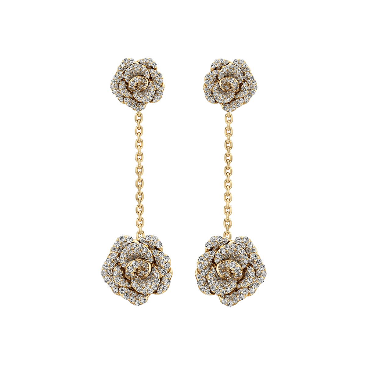 Rose-shaped diamond dangle earrings 