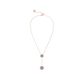 Rose gold necklace with floral pendants on a white background