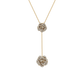 Gold necklace with diamond flower pendants on a white background
