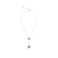 Gold necklace with floral pendants on a white background