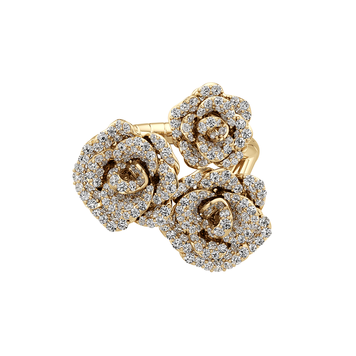 Gold and diamond flower-shaped earring on a white background