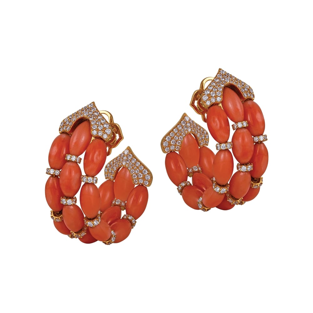 Coral bead and diamond Earrings | Renu Oberoi